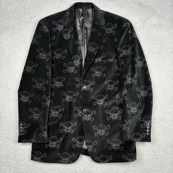 Structure Other - Structure Blazer Men’s Medium Black Suede Jacket Skull Print Grunge Goth Y2K